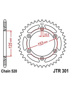 Rear sprocket JTR301.39 39 teeth 520 PITCH BLACK C49 HIGH CARBON STEEL