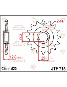 Front drive sprocket JTF715.12 12 teeth 520 PITCH NATURAL STEEL