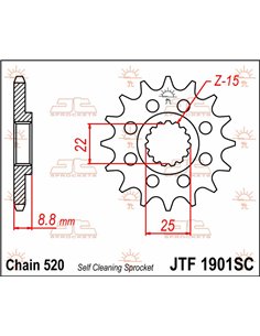 Pignon JTF1901.15SC SELF CLEANING 15 dents 520 PAS ALLIAGE D'ACIER CHROMOLY NATUREL