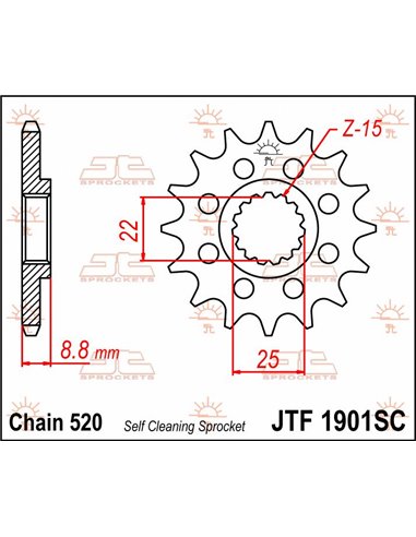 Front drive sprocket JTF1901.15SC SELF CLEANING 15 teeth 520 PITCH NATURAL CHROMOLY STEEL ALLOY