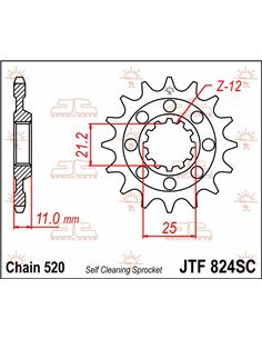 Front drive sprocket JTF824.13SC SELF CLEANING 13 teeth 520 PITCH NATURAL CHROMOLY STEEL ALLOY