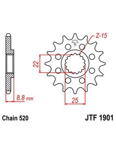 Piñón de ataque JTF1901.16SC SELF CLEANING 16 dientes 520 PITCH NATURAL SCM420 CHROMOLY STEEL ALLOY