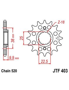 Piñón d'atac JTF403.14 14 dents 520 PITCH NATURAL SCM420 chromoly STEEL ALLOY