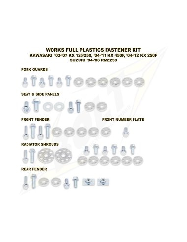 Kit Sujeción Plásticos KXF250(04-16) KXF450(04-15) KX125/250(03-07) Bolt KAW-0310124W