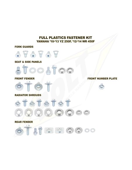 Kit de quincaillerie pour boulons en plastique 10-13 YZ250F 12-13 WR450F