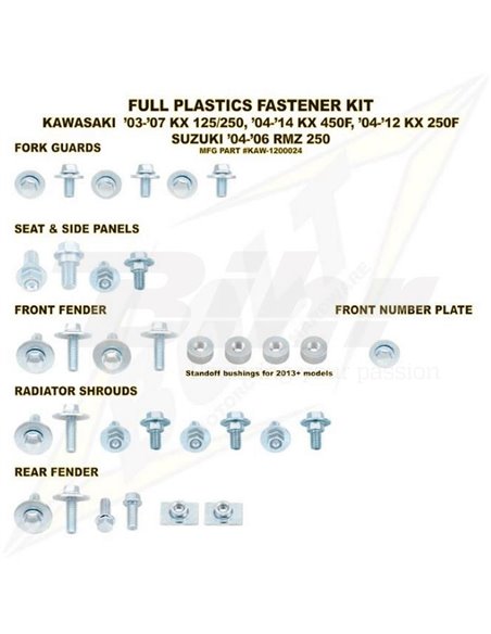 Bolt plastic hardware kit KAWA 13 KX250F / 12-13 KX450F