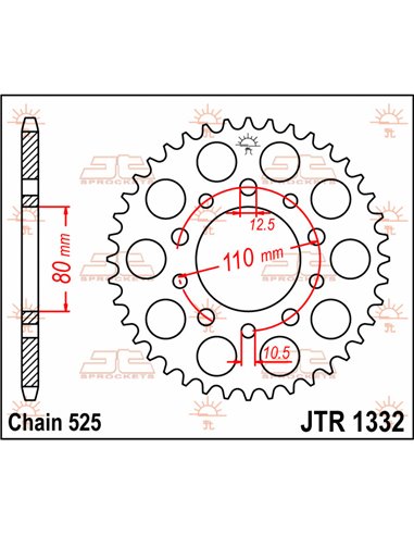 Corona JT 1332 de acero con 36 dientes
