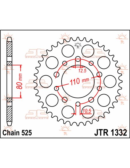 Couronne en acier JT 1332 avec 36 dents