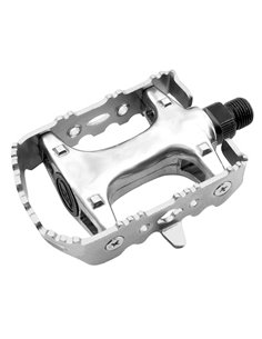 Par pedales BTT ALU. Eje CR-MO. Plata