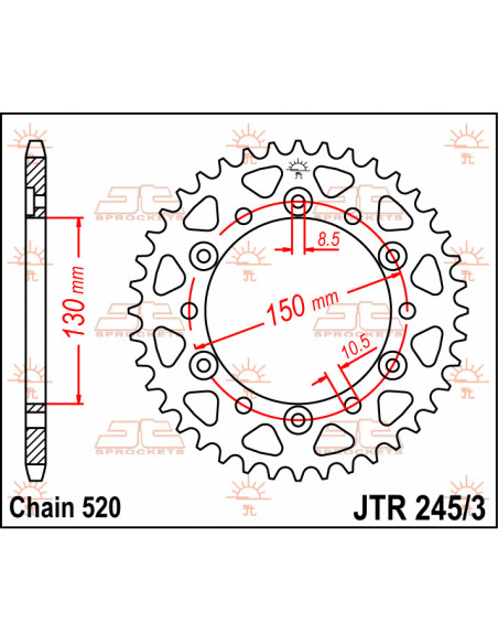 Couronne JTR245 / 3.42 42 dents 520 PITCH NATURAL C49 HIGH CARBON STEEL