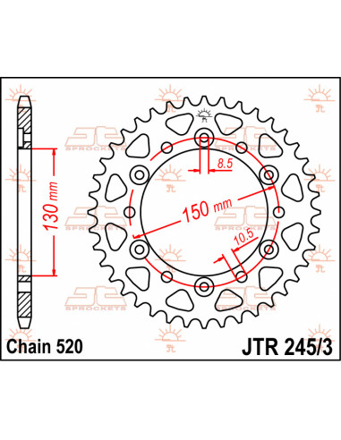 Corona JTR245/3.45  45 dientes 520 PITCH NATURAL C49 HIGH CARBON STEEL