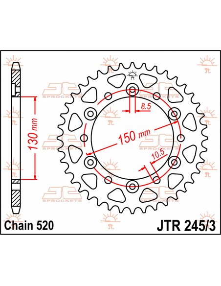 Couronne JTR245 / 3.47 47 dents 520 PITCH NATURAL C49 HIGH CARBON STEEL