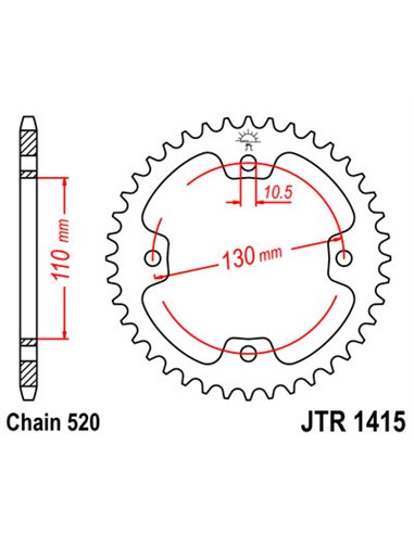 Couronne JTR1415.36 36 dents 520 PITCH NATURAL C49 HIGH CARBON STEEL