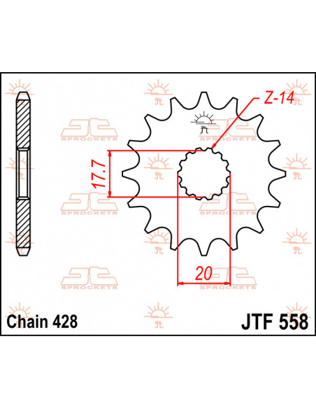 Front drive sprocket JTF558.16 16 teeth 428 PITCH NATURAL STEEL