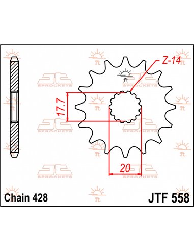 Front drive sprocket JTF558.17 17 teeth 428 PITCH NATURAL STEEL