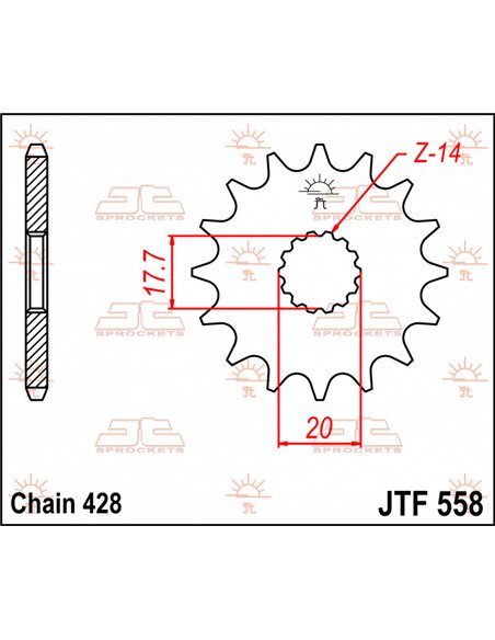 Pinhão JTF558.20 20 dentes 428 PITCH NATURAL CHROMOLY STEEL ALLOY