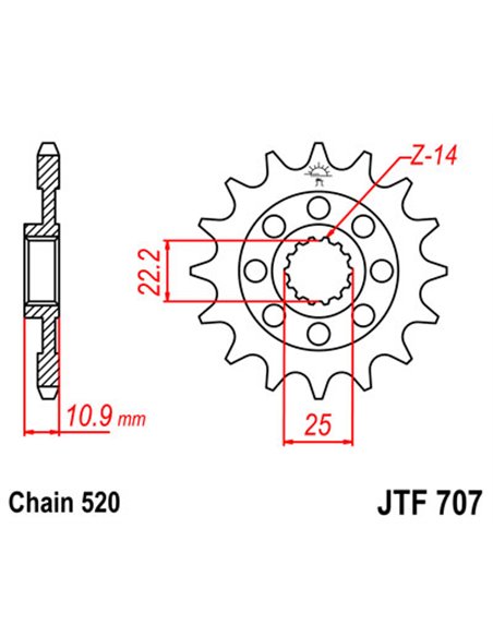 Piñón de ataque JTF707.14  14 dientes 520 PITCH NATURAL SCM420 CHROMOLY STEEL ALLOY