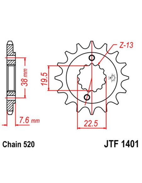 Pignon JTF1401.16 16 dents 520 PAS NATUREL SCM420 ALLIAGE D'ACIER CHROMOLY