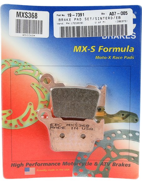 Pastilhas de freio de corrida sinterizadas EBC MXS368 de metal