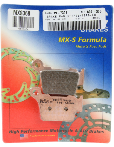 Pastilhas de freio de corrida sinterizadas EBC MXS368 de metal