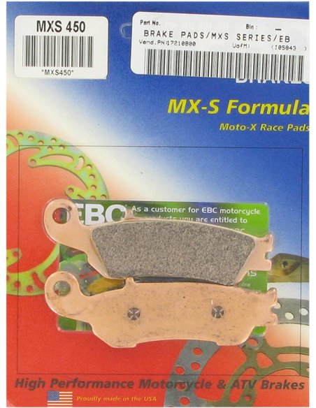 Pastilhas de freio de corrida sinterizadas EBC MXS450 de metal