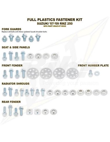 Bolt SUZ 07-09 RMZ250 plastic hardware kit