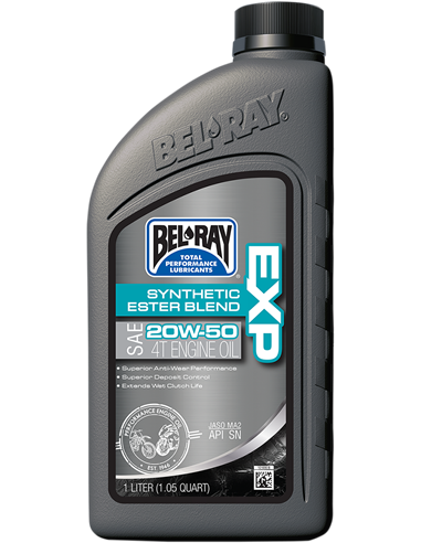 BEL-RAY Exp Semi-Synthetic Ester Blend 4-Stroke Óleo de Motor 20W-50 1 Liter 99131-B1LW