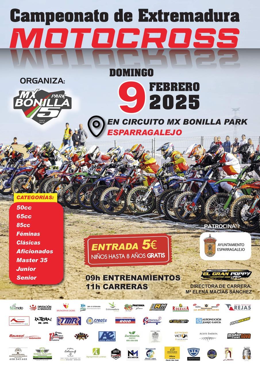 1ª Prueba del Campeonato de Extremadura de Motocross en Esparragalejo, el 09 de febrero, circuito MXBonilla Park.