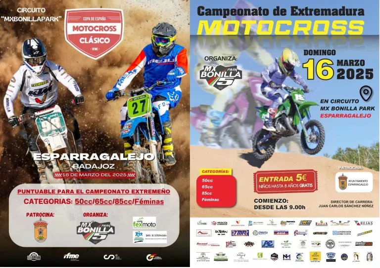 Prueba de la Copa de España de Clásicas y 2ª Prueba del Campeonato de Extremadura de Motocross categorías Infantiles, en Esparragalejo el 15 y 16 de marzo.